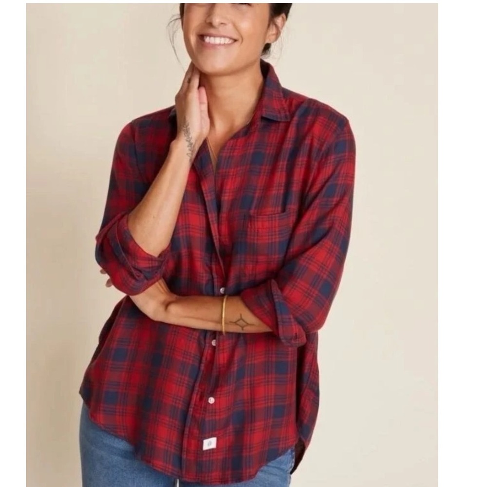 GRAYSON The Hero‎ Liquid Flannel Red Navy Plaid Button Up Shirt Size 03 Medium